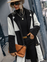 Cappotti in finta peluche Cappotto a scacchiera scozzese bianco nero Cappotto autunno inverno con risvolto Capispalla street da donna