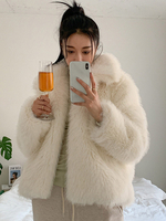 Cappotti in pelliccia sintetica a maniche lunghe Elegante cappotto in pelliccia sintetica oversize con collo rovesciato Cappotto invernale bianco