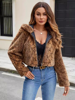 Cappotti in pelliccia sintetica a maniche lunghe eleganti bicolore con cappuccio marrone caffè invernali ecologici cappotto in pelliccia