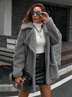 Cappotti in pelliccia sintetica Cappotto casual da donna grigio scuro con colletto rovesciato a maniche lunghe