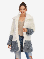 Cappotti in pelliccia sintetica Cappotto classico da donna grigio chiaro con colletto rovesciato bicolore a maniche lunghe