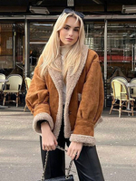 Cappotti in pelliccia sintetica Cappotto da donna con bottoni sul davanti a maniche lunghe color cachi