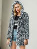 Cappotti in pelliccia sintetica Cappotto da donna nero con cappuccio casual con stampa leopardata a maniche lunghe
