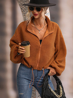 Cappotti in pelliccia sintetica Cappotto invernale marrone caffè con colletto alla coreana casual a maniche lunghe