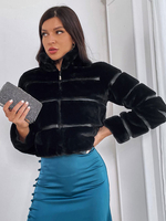 Cappotti in pelliccia sintetica Cappotto invernale nero classico con colletto rovesciato a maniche lunghe