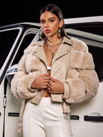 Cappotti in pelliccia sintetica champagne vita rialzata maniche lunghe cerniera cappotto invernale