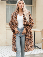 Cappotti in pelliccia sintetica leopardata con collo a scialle giacca invernale ecologica lunga per donna 2025