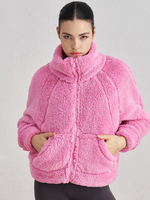 Cappotti in pelliccia sintetica maniche lunghe eleganti oversize collo alto rosa acceso da donna