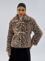 Cappotti in pelliccia sintetica marrone senza vita maniche lunghe cappotto in pelliccia sintetica con stampa leopardata e bottoni anteriori cappotto invernale