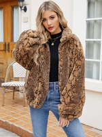 Cappotti in pelliccia sintetica marrone senza vita maniche lunghe stampa animalier cappotto in similpelle cappotto invernale