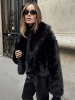 Cappotti in pelliccia sintetica nera con vita rialzata e maniche lunghe giacca in pelliccia sintetica invernale