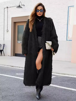 Cappotti in pelliccia sintetica neri senza vita lunghi fino al ginocchio da donna ecologici in pelliccia