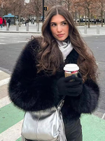 Cappotti in pelliccia sintetica neri senza vita maniche lunghe cappotto invernale oversize