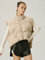 Cappotti invernali Albicocca chiara Design alto basso Colletto alla coreana Cerniera senza maniche Cappotto invernale casual Capispalla