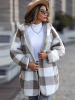 Cappotti invernali Capispalla casual scozzese a maniche lunghe con cappuccio grigio