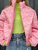 Cappotti invernali Cappotti invernali casual con colletto corto rosa con cerniera a maniche lunghe