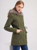 Cappotti invernali Cappotto invernale casual bicolore con coulisse media con cappuccio e bottoni frontali a maniche lunghe