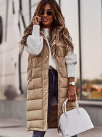 Cappotti invernali Cappotto invernale casual senza maniche con cerniera lunga con cappuccio color cachi