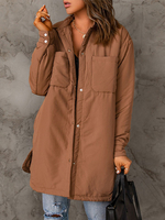 Cappotti Invernali Marrone Caffè Medio Colletto Turndown Bottone Anteriore Maniche Lunghe Cappotto Invernale Casual Capispalla