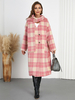 Cappotti invernali rosa collo turndown bottoni allacciatura maniche lunghe plaid capospalla