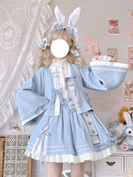 Cappotti Kimono Lolita Cappotto soprabito in poliestere con fiocchi azzurri Capispalla Lolita estivi