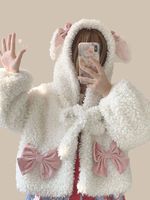 Cappotti Lolita bianchi Pom Poms Fiocchi Soprabito in poliestere Color Block Bow Capispalla Lolita