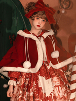 Cappotti Lolita bordeaux Poncho Pompon Mantello a blocchi di colore Poliestere Capispalla dolce Lolita