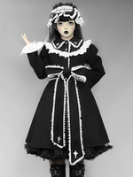 Cappotti Lolita gotici Ruffles Poliestere Color Block Nero Winter Lolita Outwears