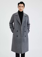 Cappotti lunghi in lana da uomo con colletto rovesciato bavero comodo cappotto doppiopetto grigio