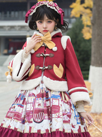 Cappotti Sweet Lolita Cappotto in tweed rosso Cappotto con fiocchi annodati Cappotto in poliestere Lolita invernale