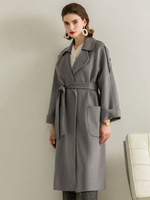 Cappotto avvolgente Cappotto in misto lana grigio con risvolto Vestibilità rilassata Capispalla midi autunno inverno alla moda con tasche grandi con cintura