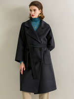 Cappotto avvolgente Cappotto in misto lana grigio scuro Vestibilità rilassata Cappotto classico con cintura Autunno Inverno Capispalla midi per donna