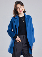 Cappotto avvolgente corto 100% lana merino australiana Colletto con risvolto blu Aperto sul davanti Vestibilità rilassata Cappotto caldo con cintura Capispalla autunno inverno per le donne