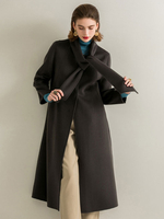 Cappotto avvolgente grigio scuro 100% lana soprabito vestibilità rilassata elegante collo a sciarpa autunno inverno capispalla midi per donna