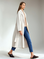 Cappotto avvolgente in lana per donna classico bavero grandi tasche cintura tinta unita capospalla invernale 2025