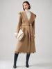 Cappotto avvolgente in misto lana e cashmere con cappuccio double-face cammello con cintura invernale per donna 2025