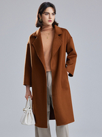 Cappotto avvolgente midi 100% lana merino australiana Risvolto kaki Vestibilità rilassata Cappotto caldo con cintura Capispalla autunno inverno per donna