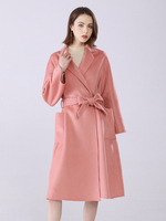 Cappotto avvolgente rosa 100% lana Risvolto Vestibilità rilassata Tasche grandi Cappotto caldo classico con cintura Autunno Inverno Capispalla midi per donna