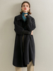 Cappotto Coccon Nero Misto Lana Vestibilità Comoda Colletto Turndown Soprabito Classico Autunno Inverno Midi Capispalla Per Le Donne