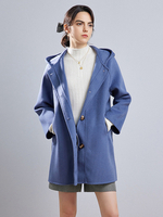 Cappotto con cappuccio 100% lana merino australiana Cappotto blu rilassato stile preppy Capispalla autunno inverno per donna