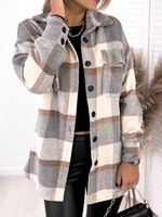 Cappotto corto da donna Cappotto avvolgente casual con motivo scozzese a maniche lunghe con colletto rovesciato albicocca