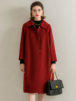 Cappotto di lana Rosso 100% lana Colletto rovesciato Cappotto con bottoni aderente Semplice classico Autunno Inverno Capispalla midi per donna
