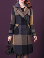 Cappotto donna a quadri bottoni scollo a V Cappotto invernale giallo classico a strati