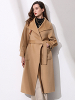 Cappotto Donna Cammello Colletto Stand Maniche Lunghe Fusciacche Cappotto Classico in Lana