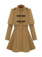 Cappotto donna collo alto tasche maniche lunghe cappotto casual irregolare marrone chiaro avvolgente