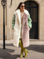 Cappotto ecologico color block con revers a tacca e bottoni anteriori giacca in pelliccia sintetica lunga
