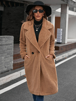 Cappotto in finto peluche Kaki Colletto rovesciato Risvolto casual Autunno Inverno Teddy Capispalla per donna