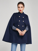 Cappotto in lana a mantella per donna con collo alto blu navy scuro doppiopetto poncho invernale capospalla 2025