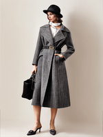 Cappotto in lana stile britannico per donna con cintura ampio bavero motivo a spina di pesce cappotto avvolgente 2025