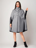 Cappotto in misto lana con collo rovesciato e poncho oversize grigio per donna 2025 inverno